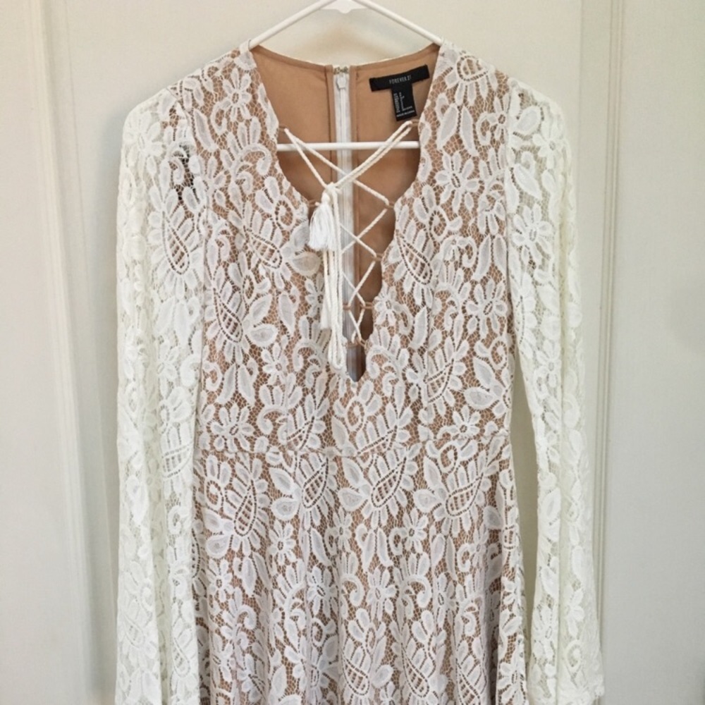 White Floral Dress with Crossing Chest